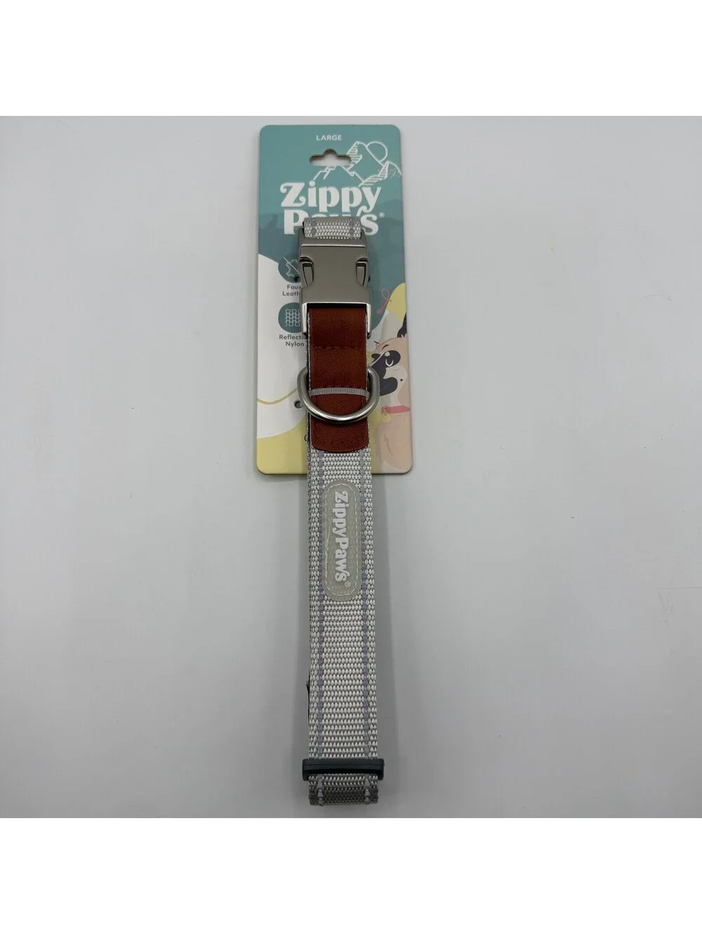 ZippyPaws Nylon Reflective Dog Collar Large Gray 18 to 26 Inches Neck ZPC-C0079